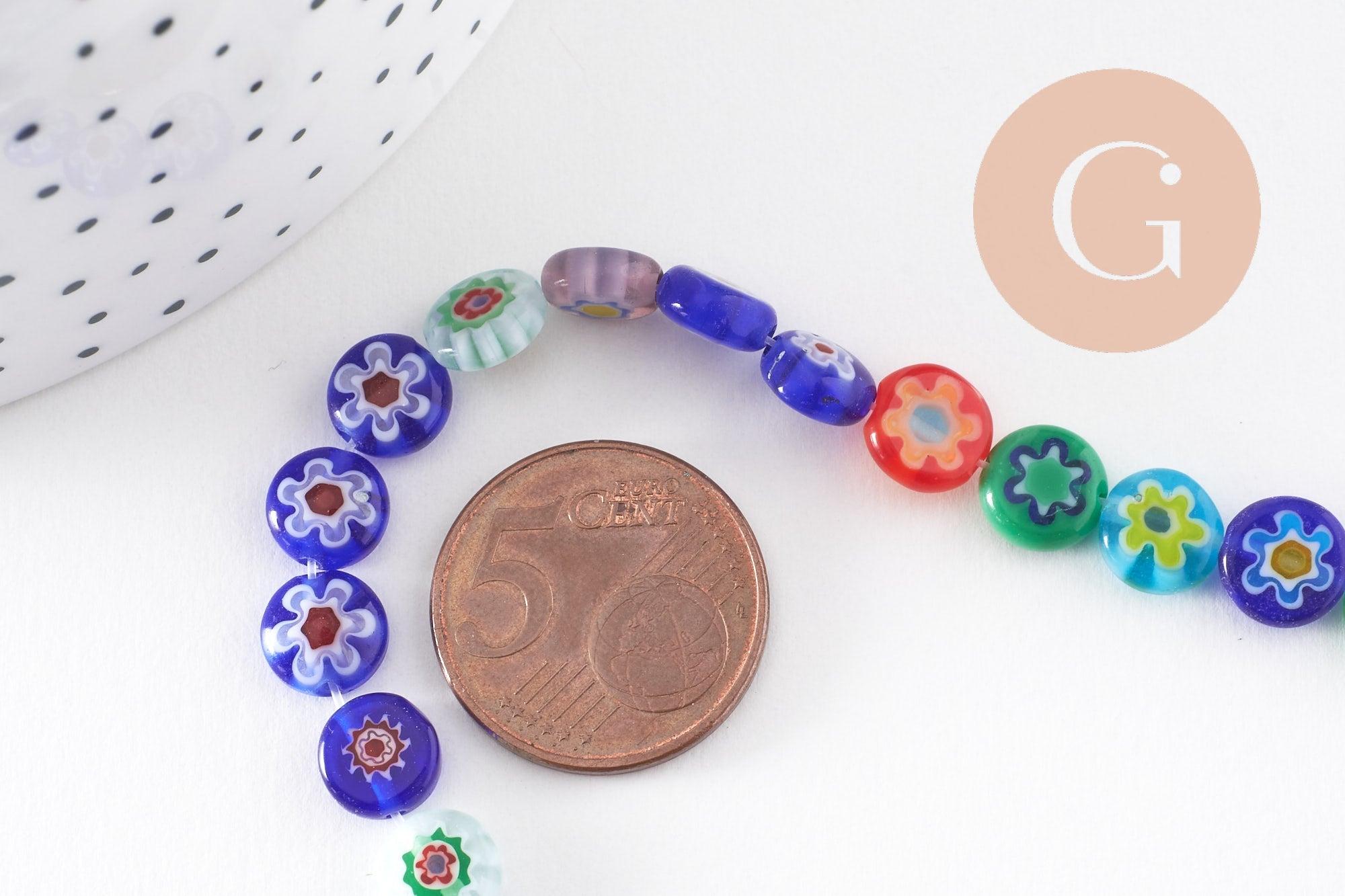 Perle disque verre millefiori 8mm,x1 fil de 35cm (G2804)