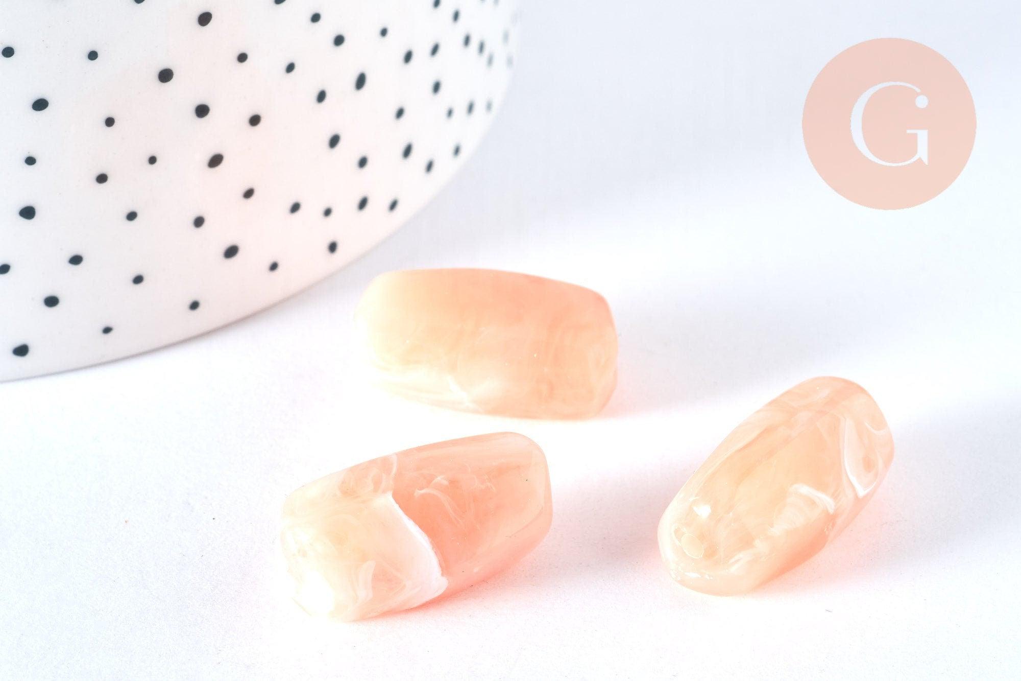 Perle en acrylique rose 25mm imitation pierre, x5 G6797