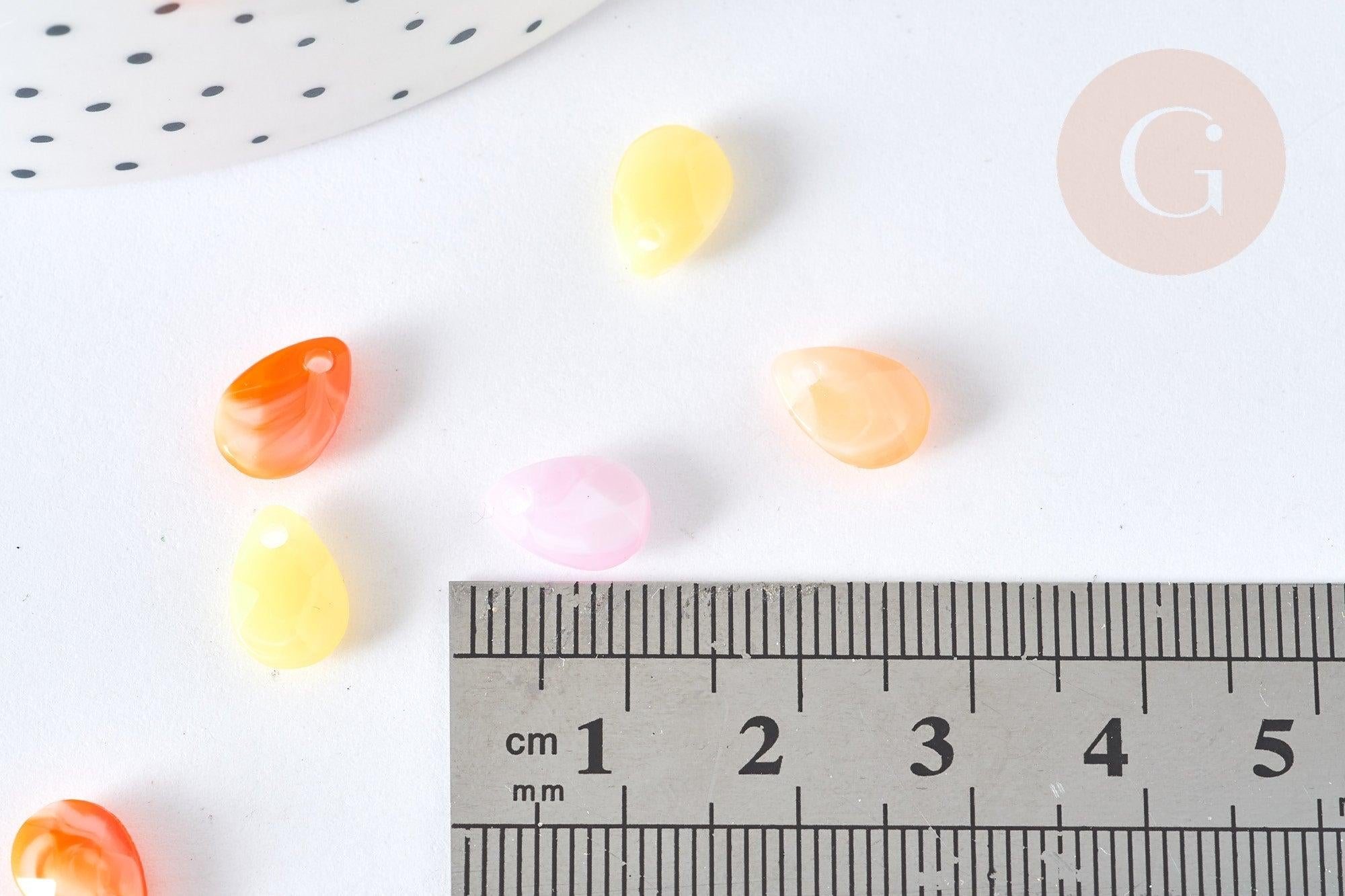 Perle goutte acrylique transparent multicolore 10mm, x10 (G7272)