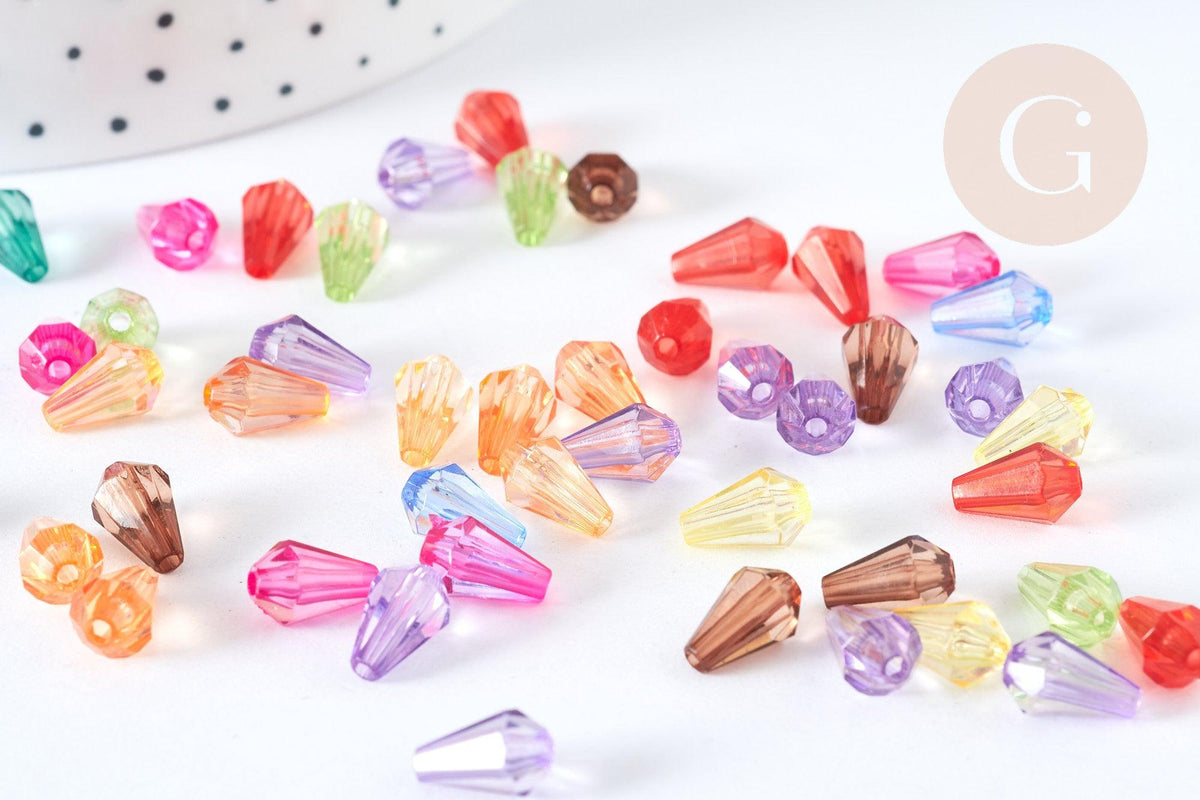 Perle goutte plastique transparente mixte couleur 12mm, perle,création bijoux plastique coloré, x 20 G7271