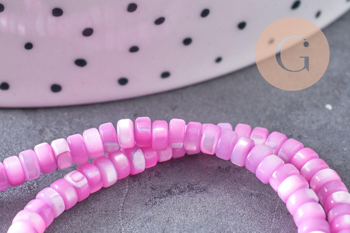 Perle nacre naturelle heishi violet ,tube coquillage coloré, perle coquillage, 2x4mm, le fil x1 (G4981)