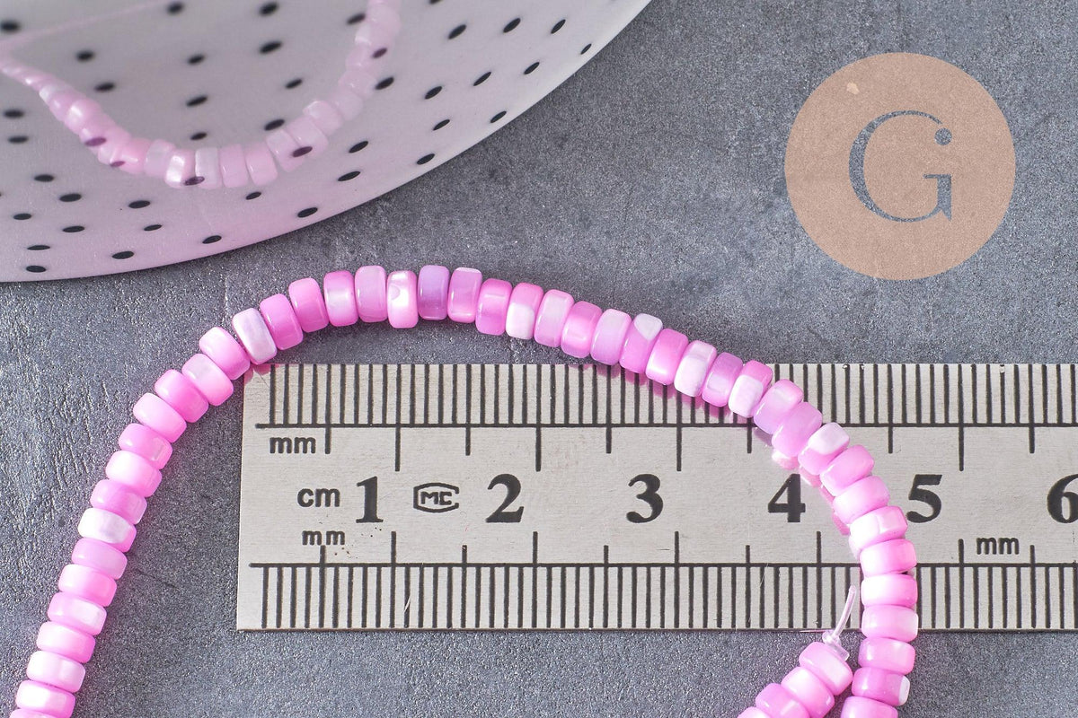 Perle nacre naturelle heishi violet ,tube coquillage coloré, perle coquillage, 2x4mm, le fil x1 (G4981)