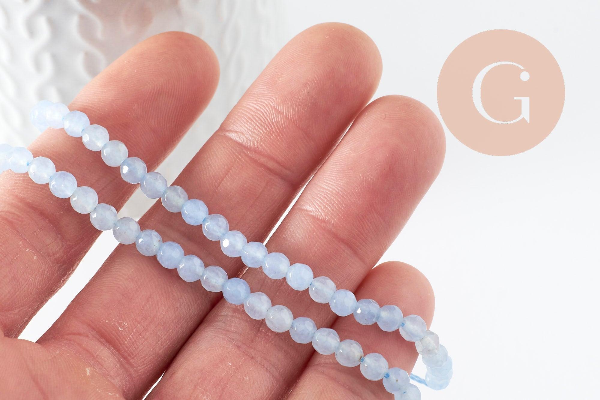 Perle jade bleu tendre,pierre jade naturel,perle facette,jade,4mm,fil de 38 cm , x1 (G2782)