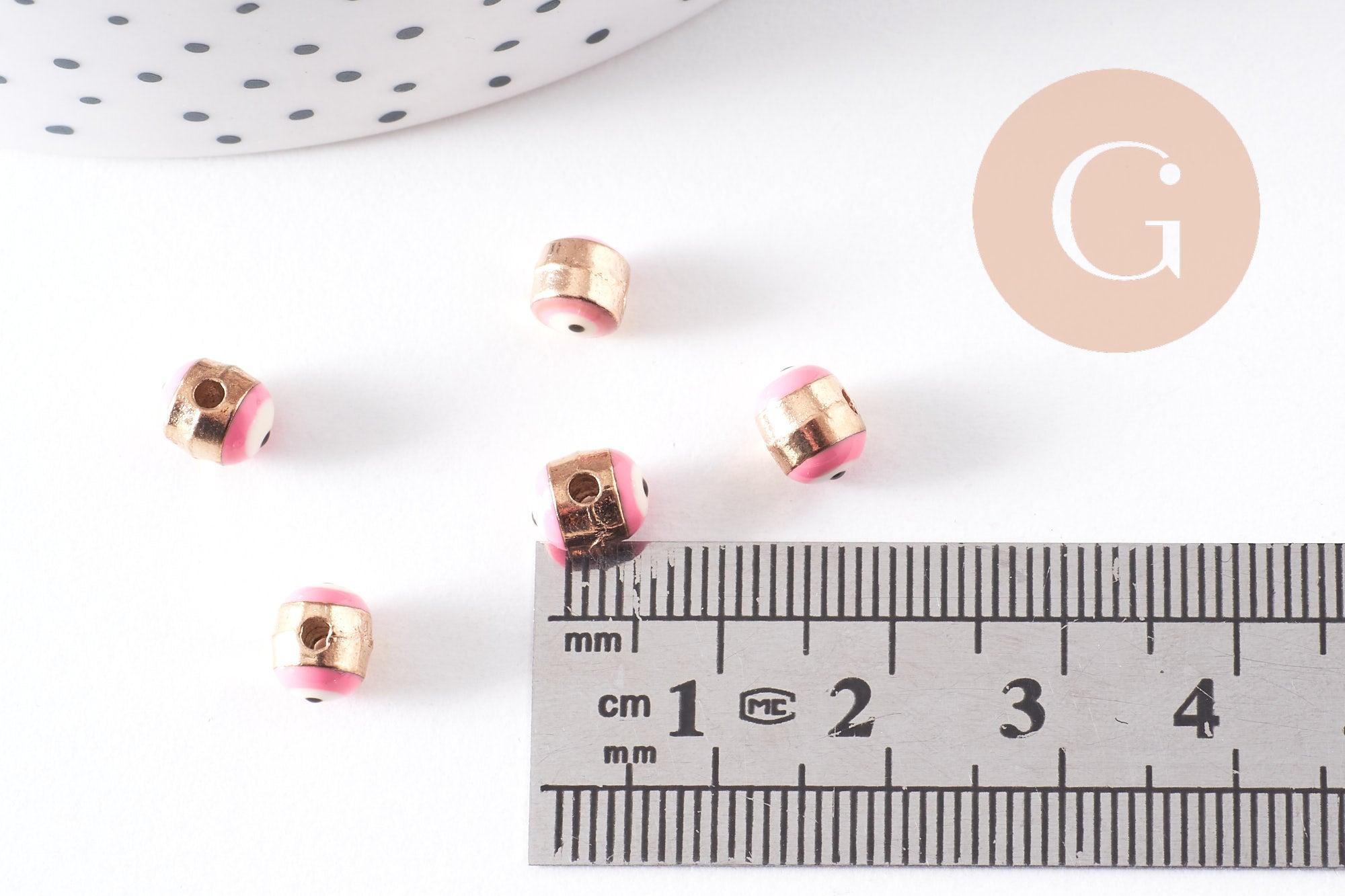 Perle mauvais œil doré émail rose zamac doré 6mm, x10 (G10316)