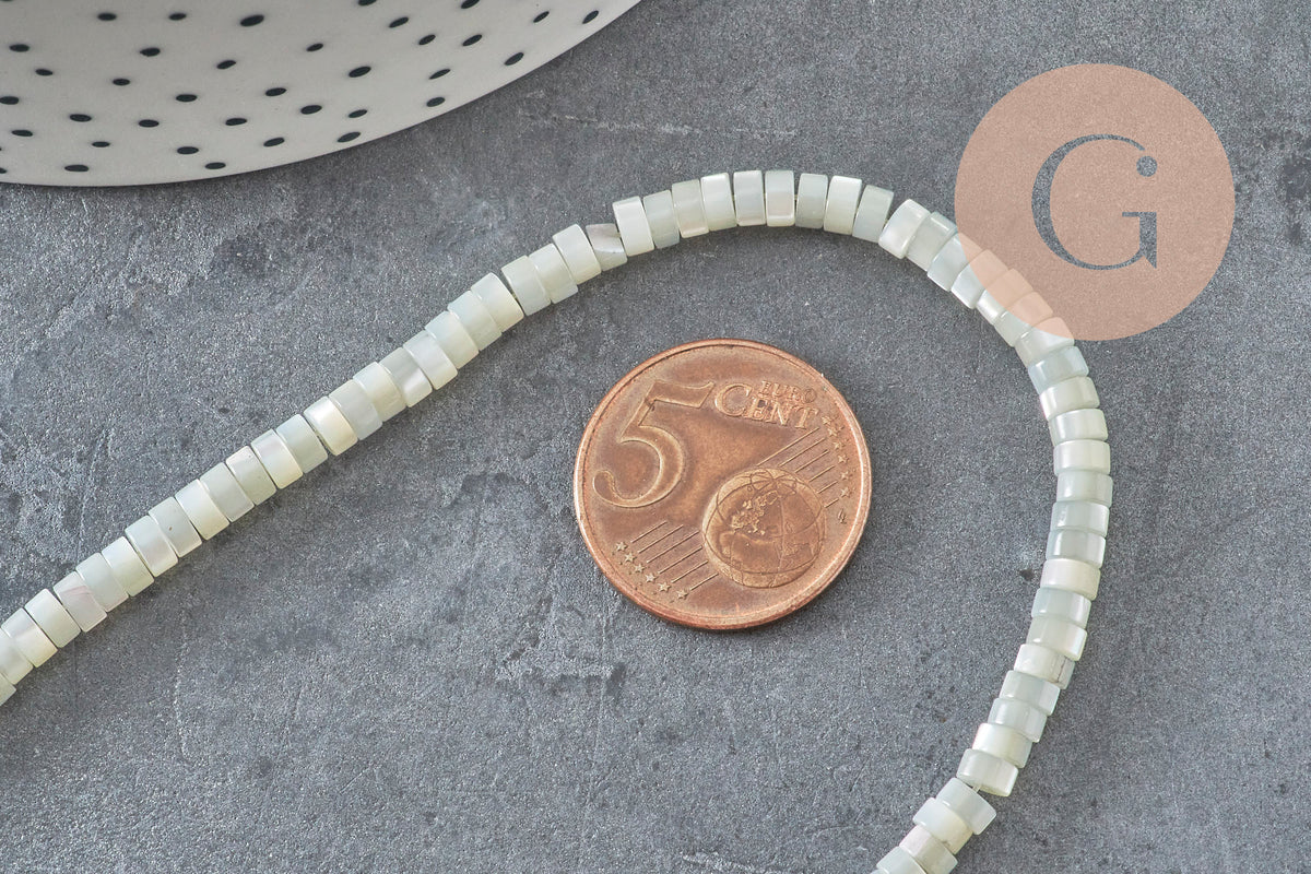 EP-perle nacre naturelle heishi gris pastel,tube coquillage coloré,perle coquillage, 2x4mm, le fil de 185 perles G4769-Perles-Gingerlily Perles