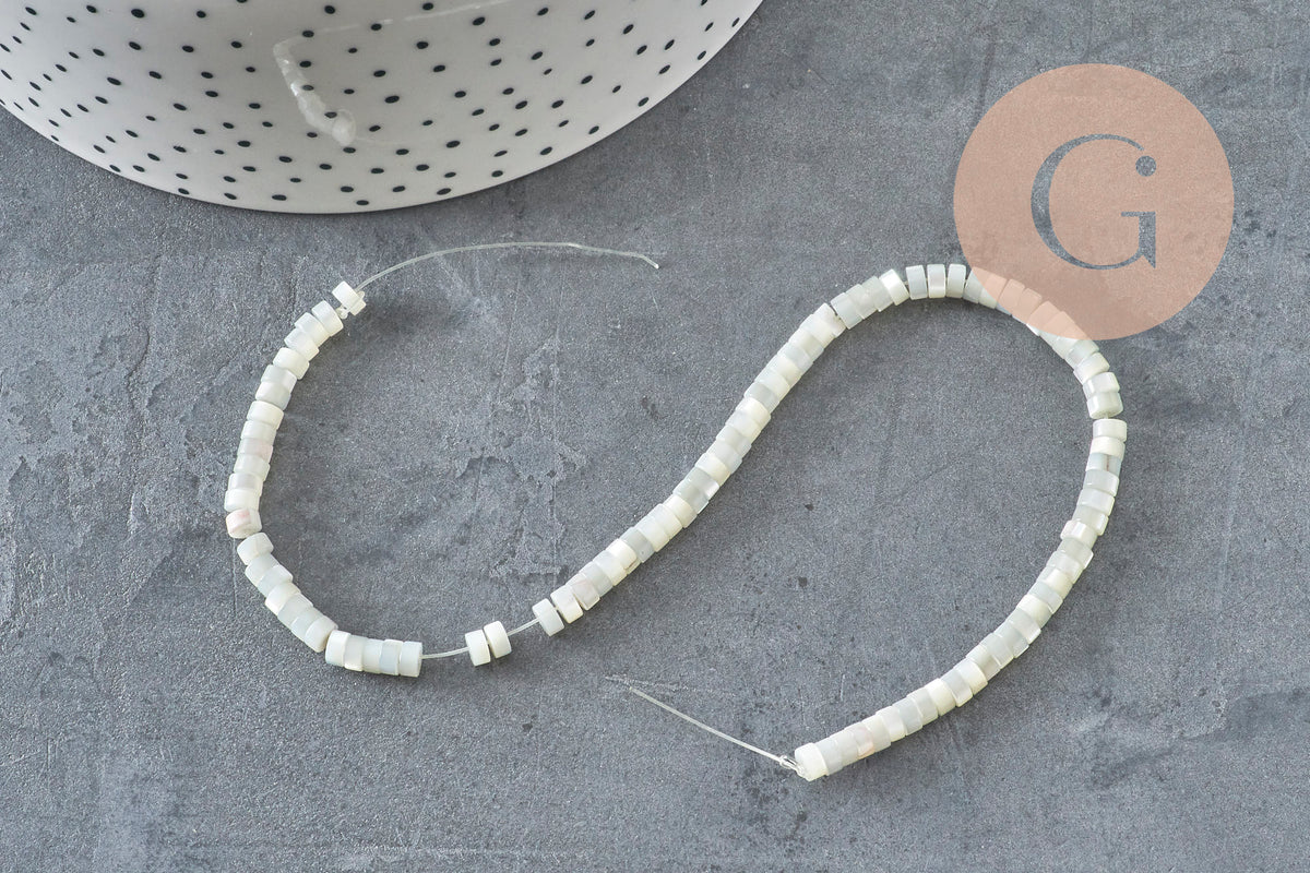 EP-perle nacre naturelle heishi gris pastel,tube coquillage coloré,perle coquillage, 2x4mm, le fil de 185 perles G4769-Perles-Gingerlily Perles