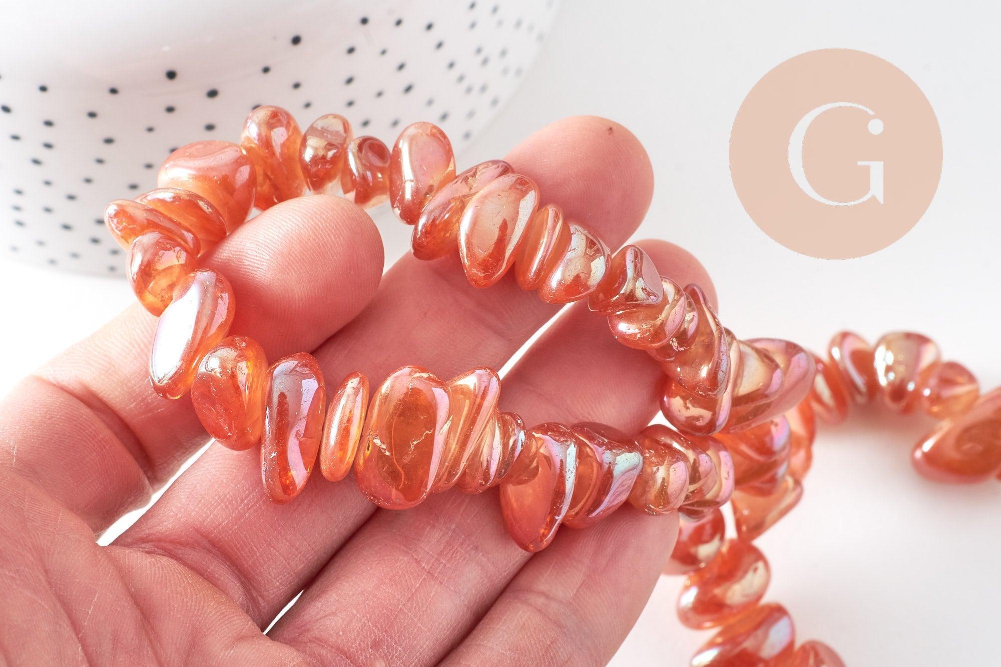 Perle nuggets quartz orange irisé, perle quartz naturel, 10-23mm, fil de 37cm, x1 (G5885)