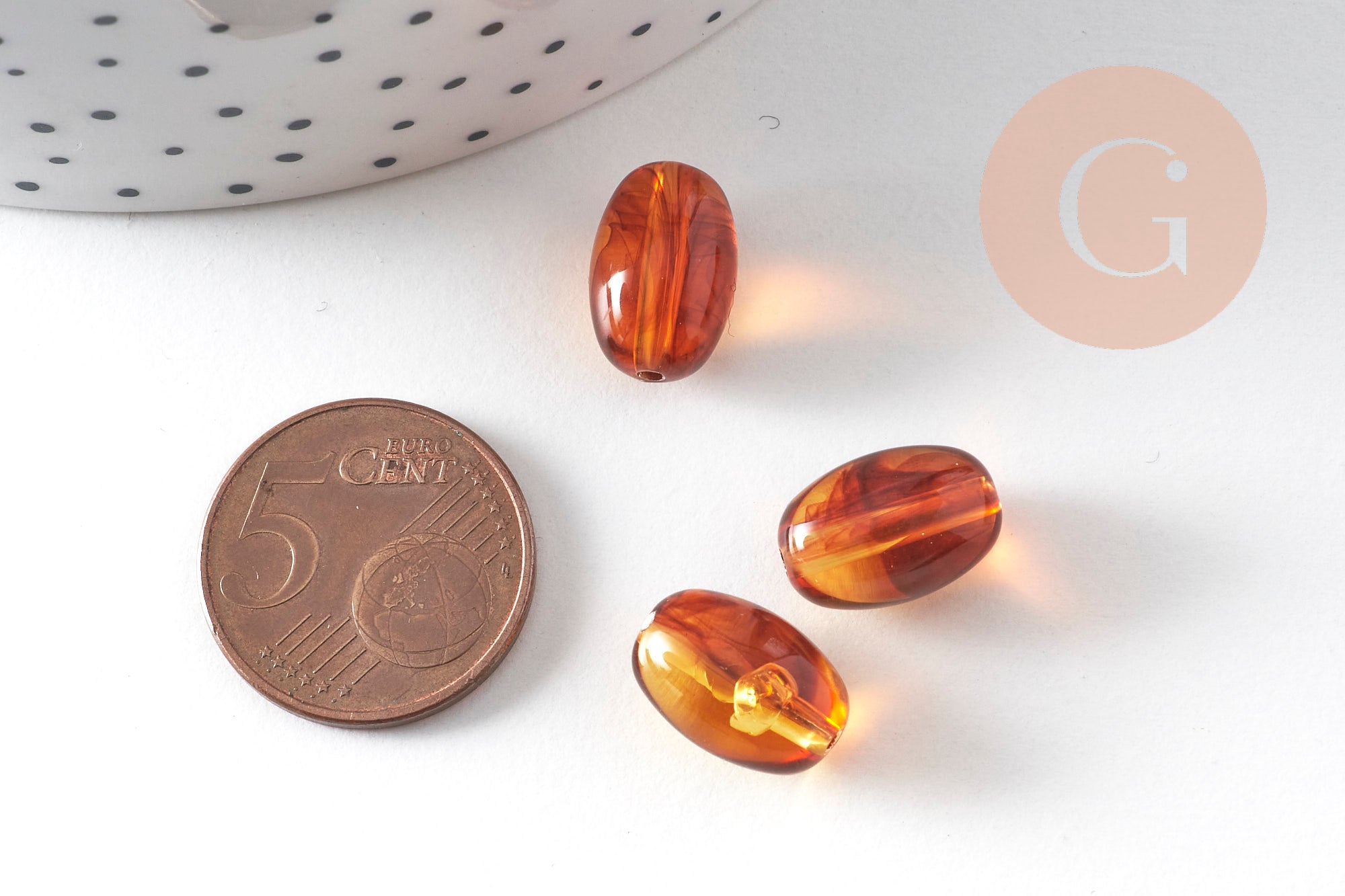 Perle ovale acrylique imitation ambre marron 14mm, x10 (G10998)