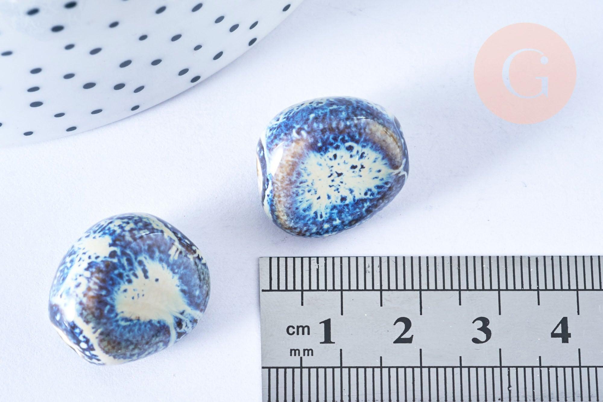 Perle ovale en porcelaine artisanale, des perles en céramique pour des bijoux originaux, 18-21mm, x5 (G5467)