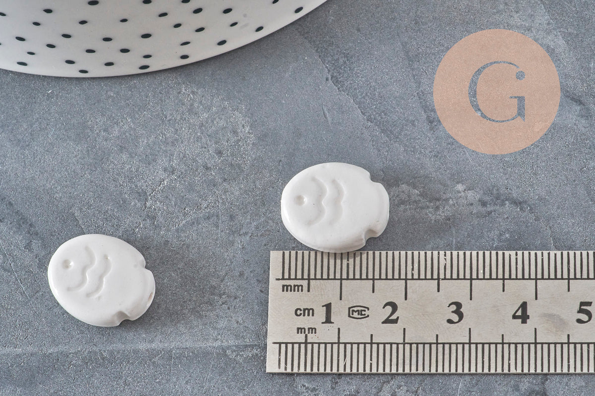 Perle poisson céramique blanche 17mm, x5 (G11338)-Perles-Gingerlily Perles
