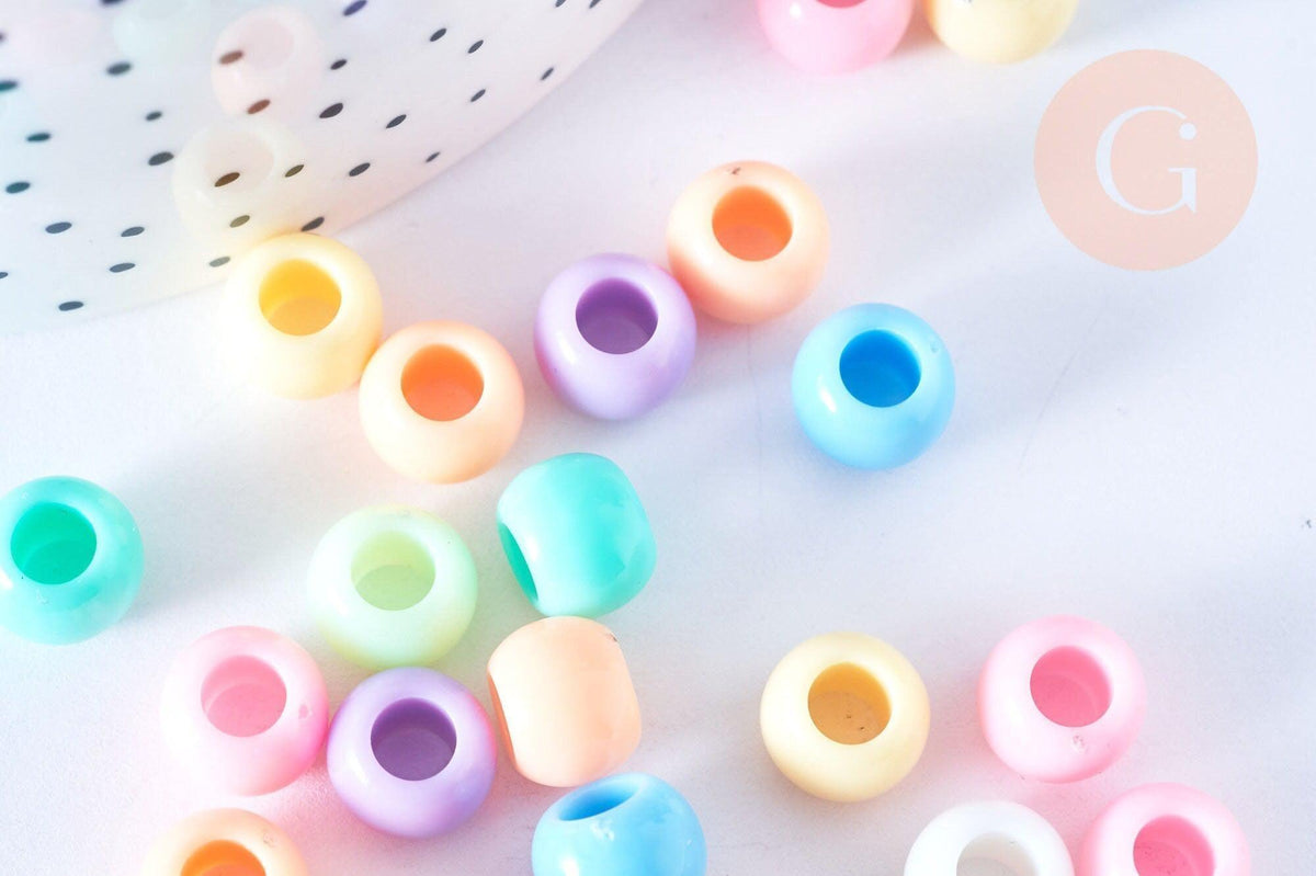 Perle pony rondelle en plastique multicolore 10mm, x 50 (G6397)