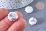 Perle porcelaine blanc violet 15mm, perle striées,perle céramique,céramique violette, x5 (G5718)