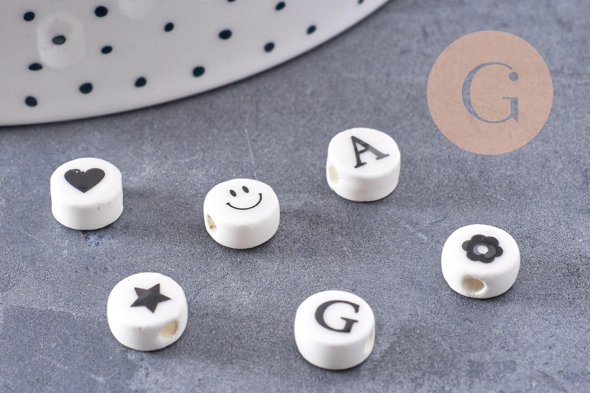 Perle porcelaine blanche lettre alphabet 8.5mm, x1 (G3461)