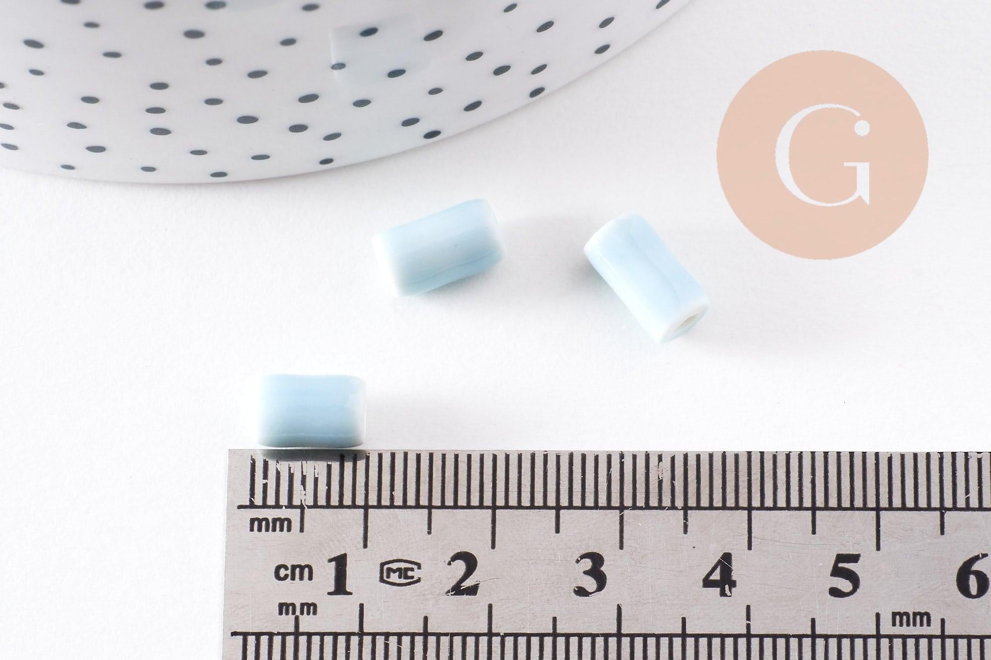 Perle porcelaine bleu pâle, perle céramique, porcelaine bleu 10mm, x5 (G1715)