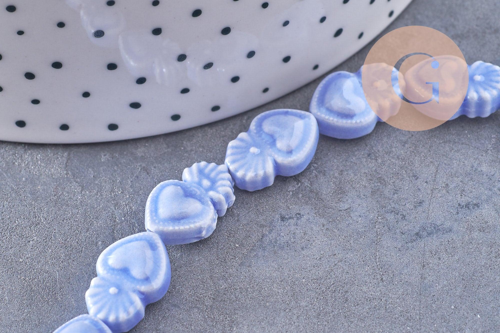 Perle porcelaine bleu tendre coeur irisé, perle céramique, 16mm, x20 (G3972)
