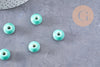 Perle porcelaine rondelle émail turquoise 12x7mm, création bijoux céramique, x10 (G7479)