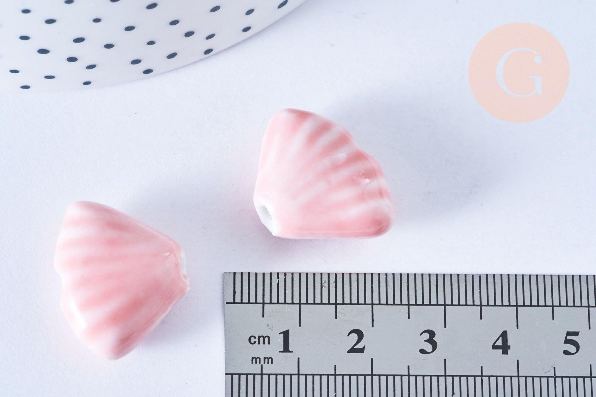 Perle porcelaine rose coquillage, perle céramique géométrique fabrication bijoux en céramique rose, 22.5-23.5mm, x10 (G3429)