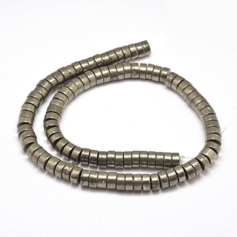 Perle pyrite heishi disque 6mmx4mm,fabrication bijoux perle pyrite naturelle, pierre,x1 fil de 40cm (G6219)