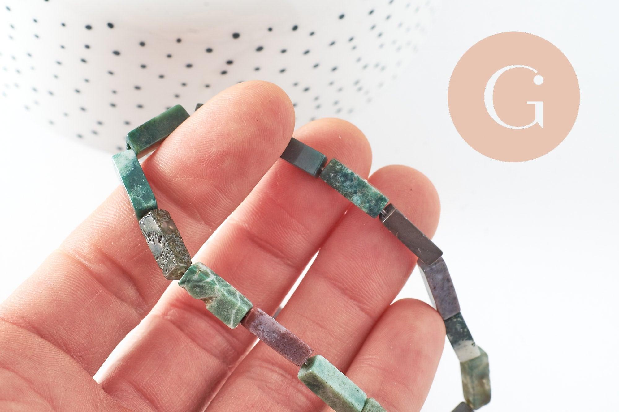 Perle rectangle agate indienne naturelle vert 13mm, x1 fil de 30cm (G9709)
