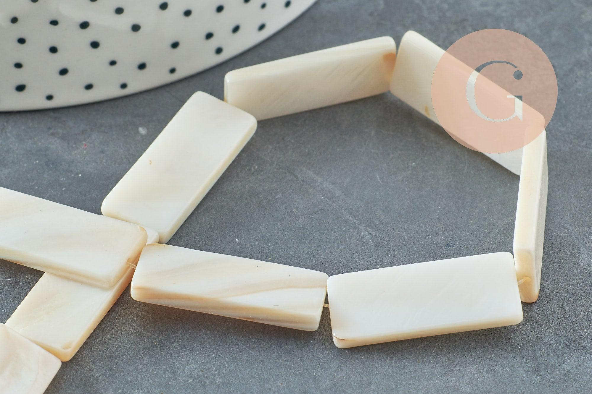 Perle rectangle nacre blanche naturelle 28mm,x1 fil de 25cm (G0652)