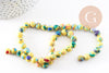 Perle résine ronde multicolore jaune, perle turquoise, turquoise synthétique, 8mm, fil de 40cm, x1 (G1702)