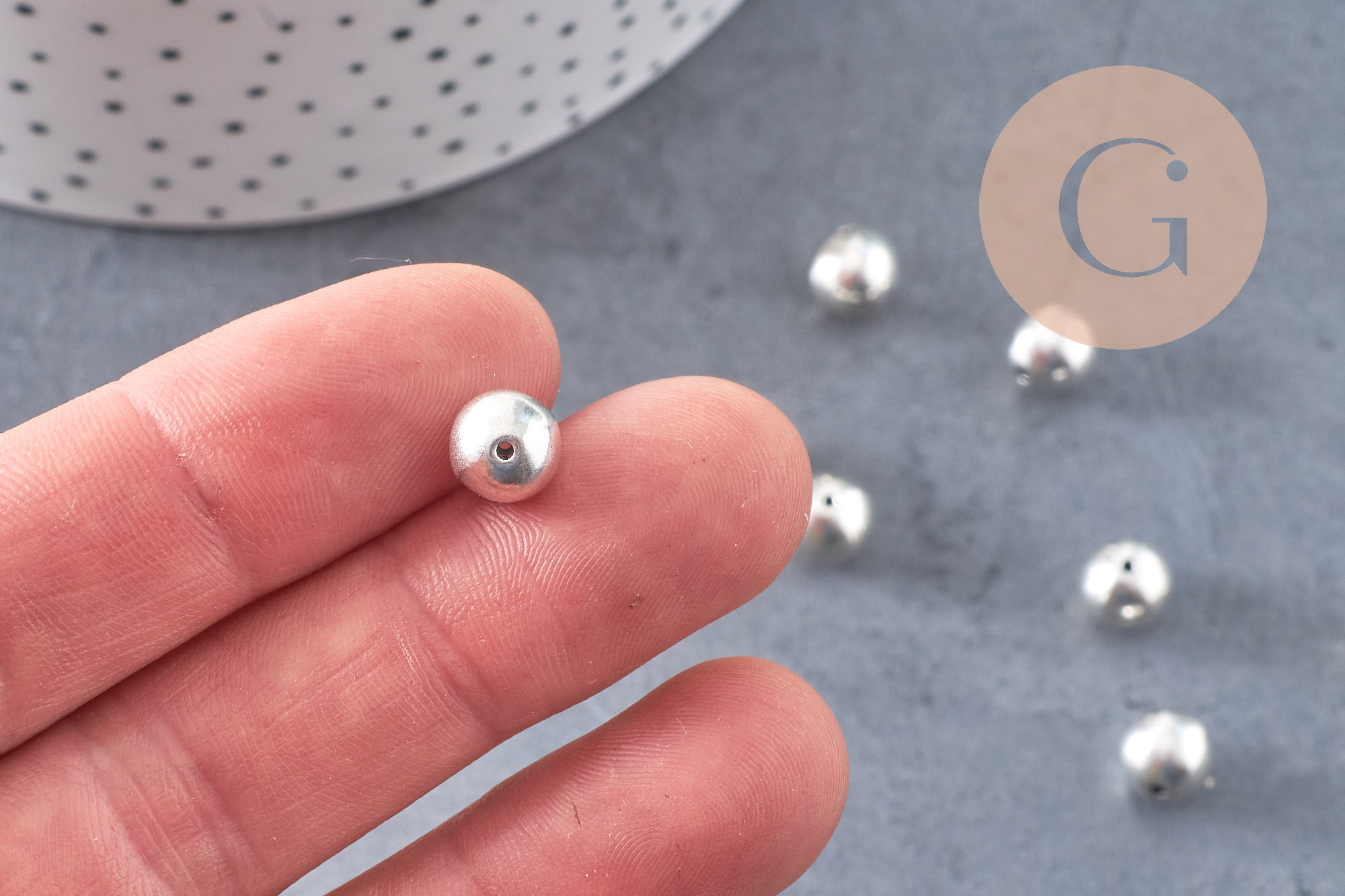 Perle ronde argent tibétain vieilli 8mm, x10 (G0084)