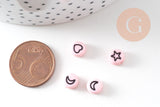 Perle ronde étoile nuage coeur lune plastique rose, x10 ou 50 grammes (G3284)