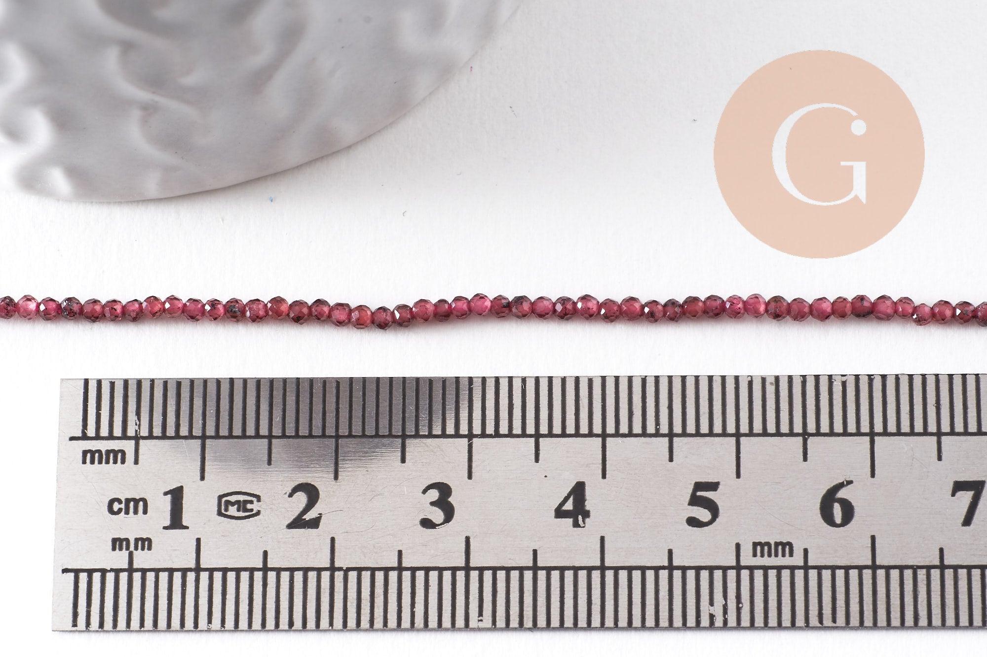 Perle ronde grenat naturel facetté 2mm, x1 fil de 38cm (G9980)