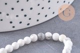 Perle ronde howlite blanche, pierre naturelle,howlite naturelle,perle pierre,4mm,fil de 19cm, x1 (G2448)