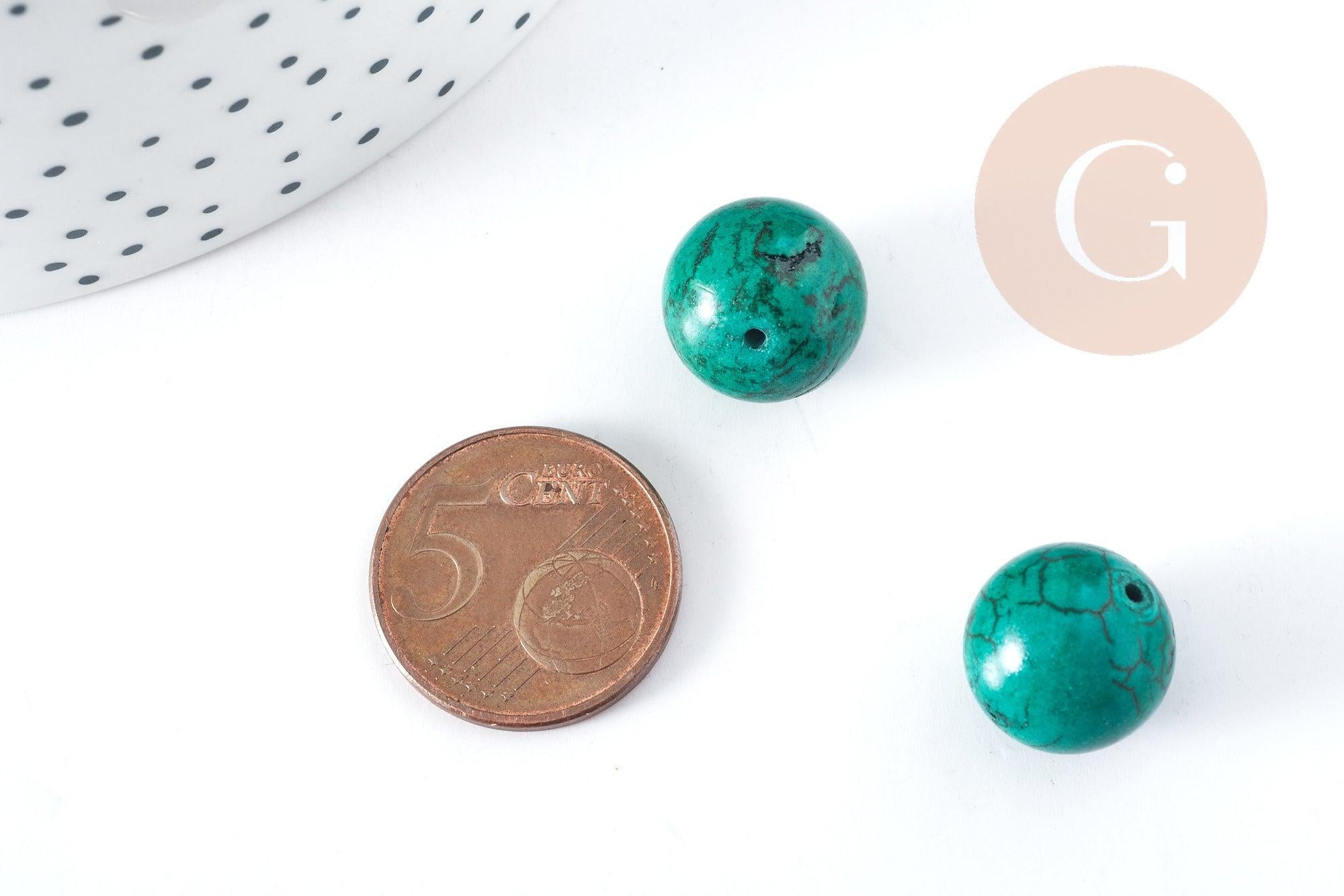 Perle ronde howlite de synthèse teintée vert 12mm, x5 (G8286)