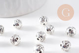 Perle ronde intercalaire zamac argent gravé 8mm, x10 (G10304)