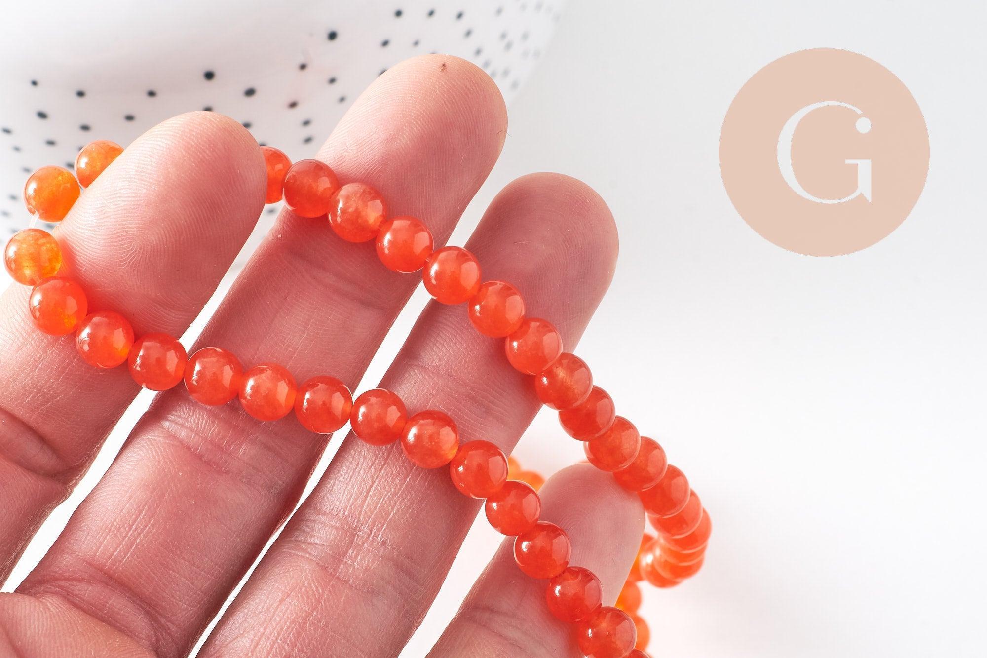 Perle ronde jade naturel orange teinté 6mm, x1 fil de 39cm (G8955)