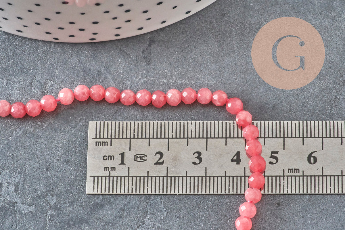 Perle ronde jade naturel rose facette 4mm, x1 fil de 38 cm (G2335)-Perles-Gingerlily Perles