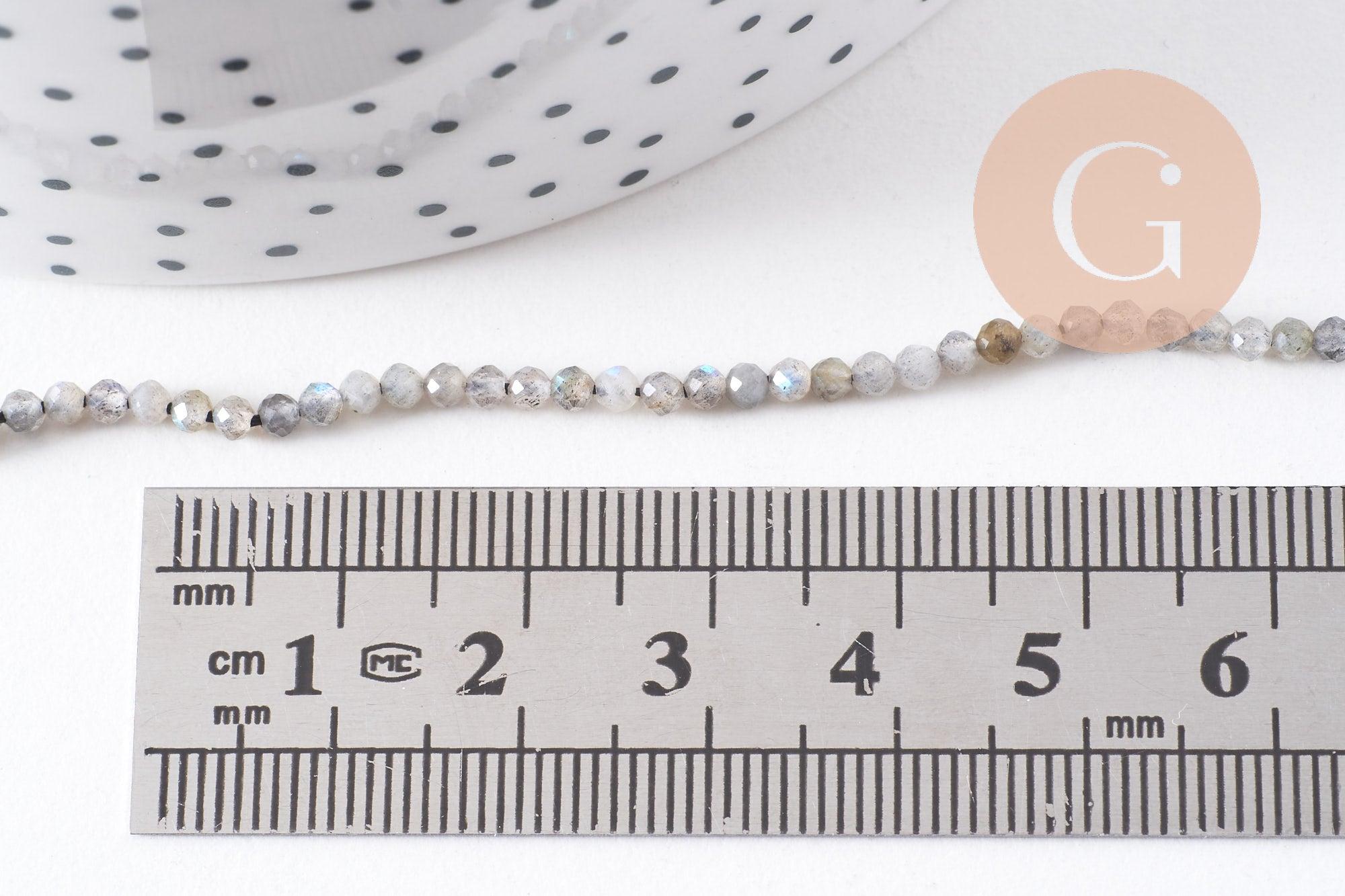 Perle ronde labradorite naturelle facette 2mm, x1 fil de 200 (G3100)