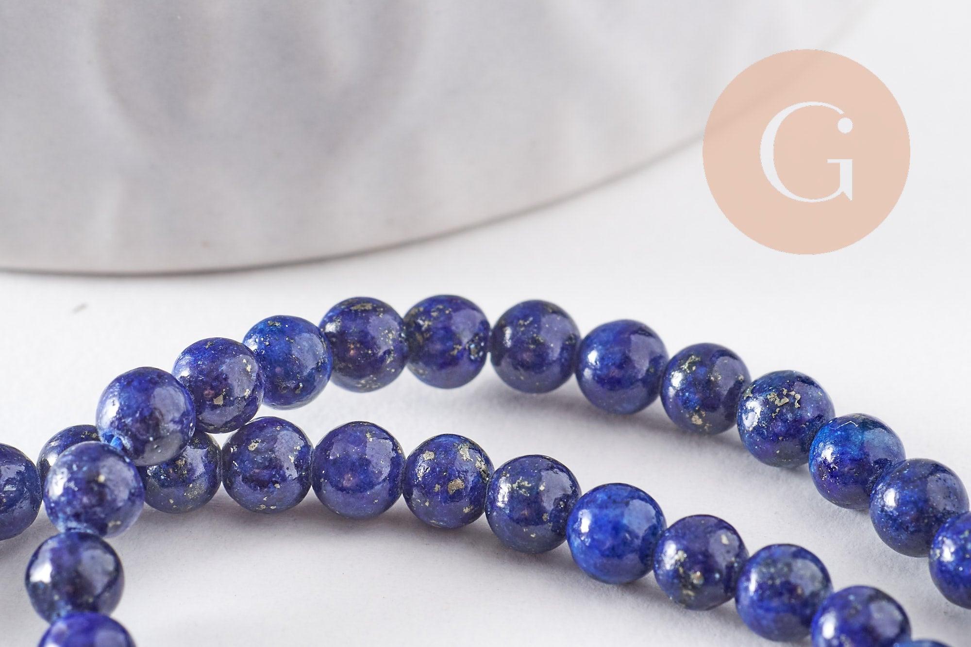 Perle ronde lapis lazuli naturel 4mm, x1 fil de 19,3 cm (G0020)