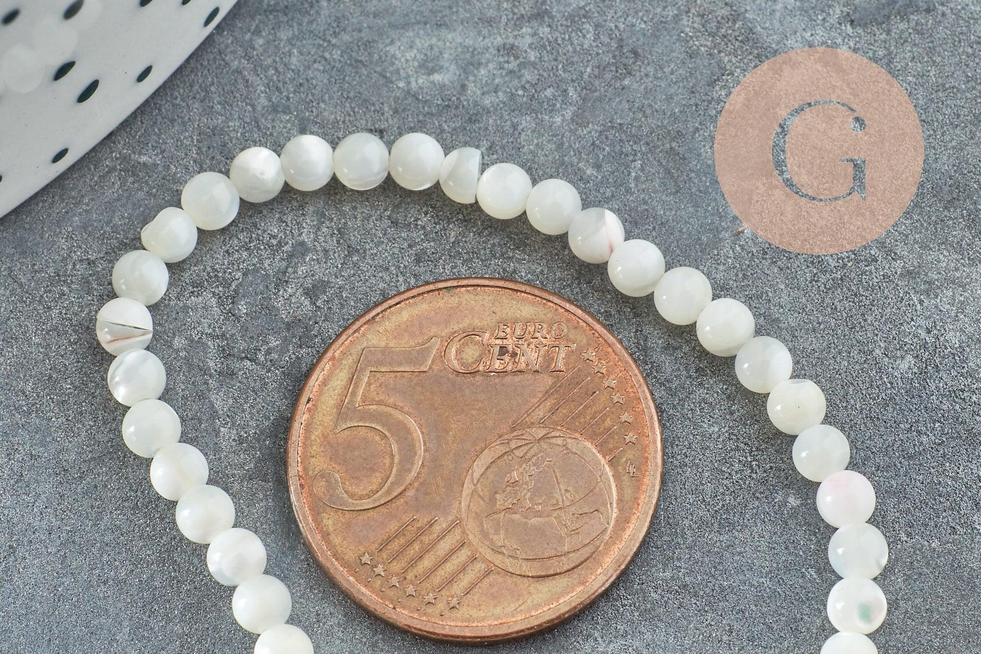 Perle ronde nacre blanche, perle ronde nacre,coquillage naturel,fil 40cm,3mm, x1 (G1725)