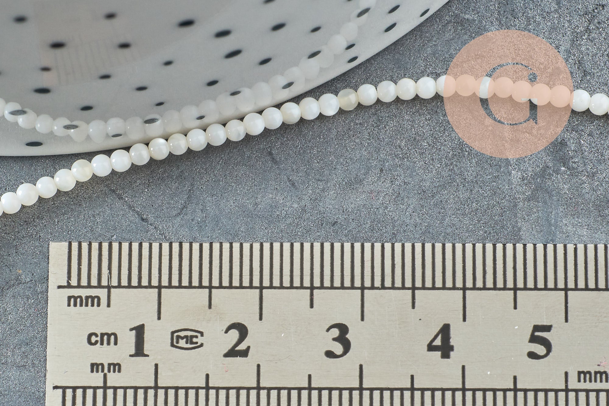 Perle ronde nacre blanche,perles coquillage,coquillage naturel,fil 40cm,2.5mm, x1 (G5449)