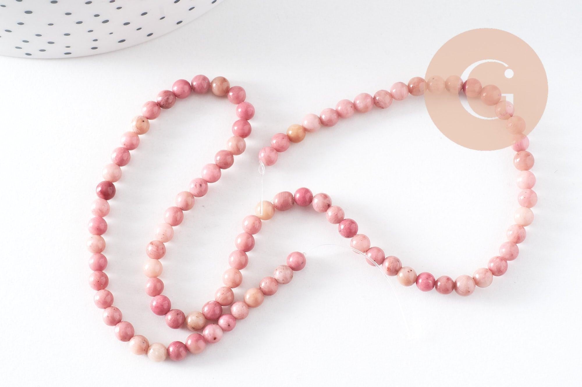Perle ronde rhodonite rose naturelle 4mm,perle pierre naturelle, fil de 35cm, x1 (G0557)