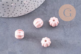 Perle ronde striée porcelaine rose irisée 13mm, x10 (G10217)