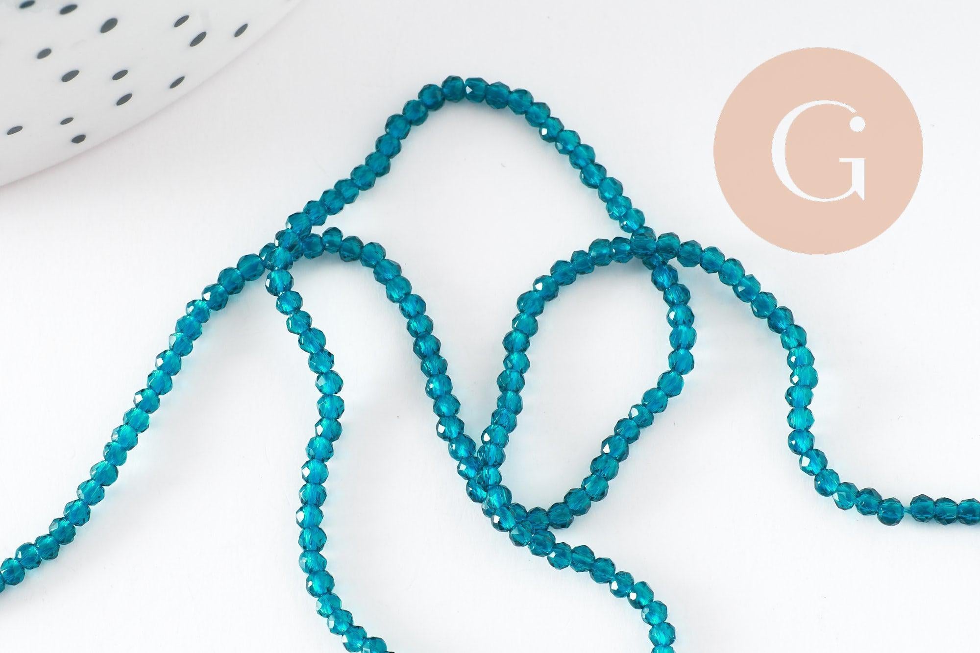 Perle ronde verre facettée transparente bleu ciel 2mm, fourniture création de bijoux DIY,fil de 37 cm, x1 (G7447)