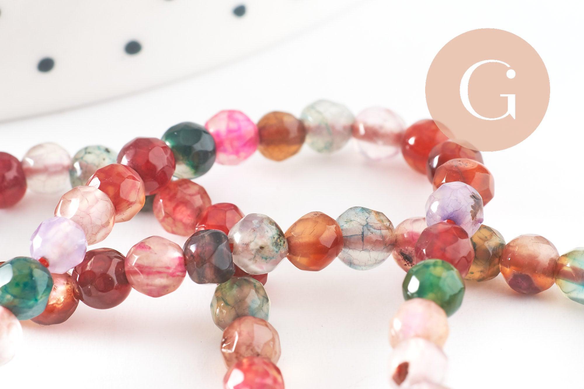 Perle rondelle agate multicolore,perle agate naturelle ,pierre naturelle,perle facette,4mm,fil de 37cm, x1 (G6849)