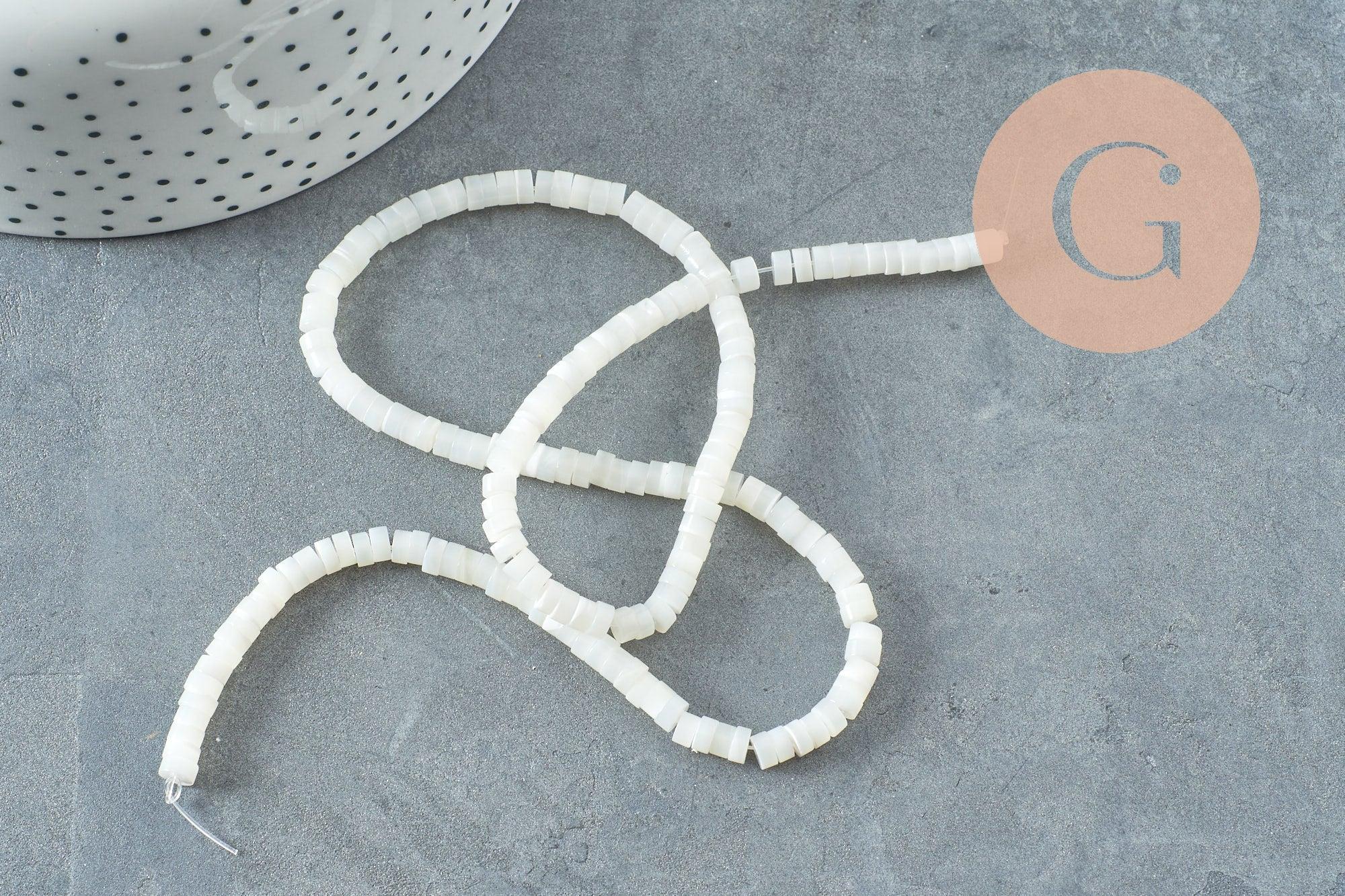 Perle rondelle heishi nacre naturelle blanche 4x2mm, x1 fil de 40cm (G9850)