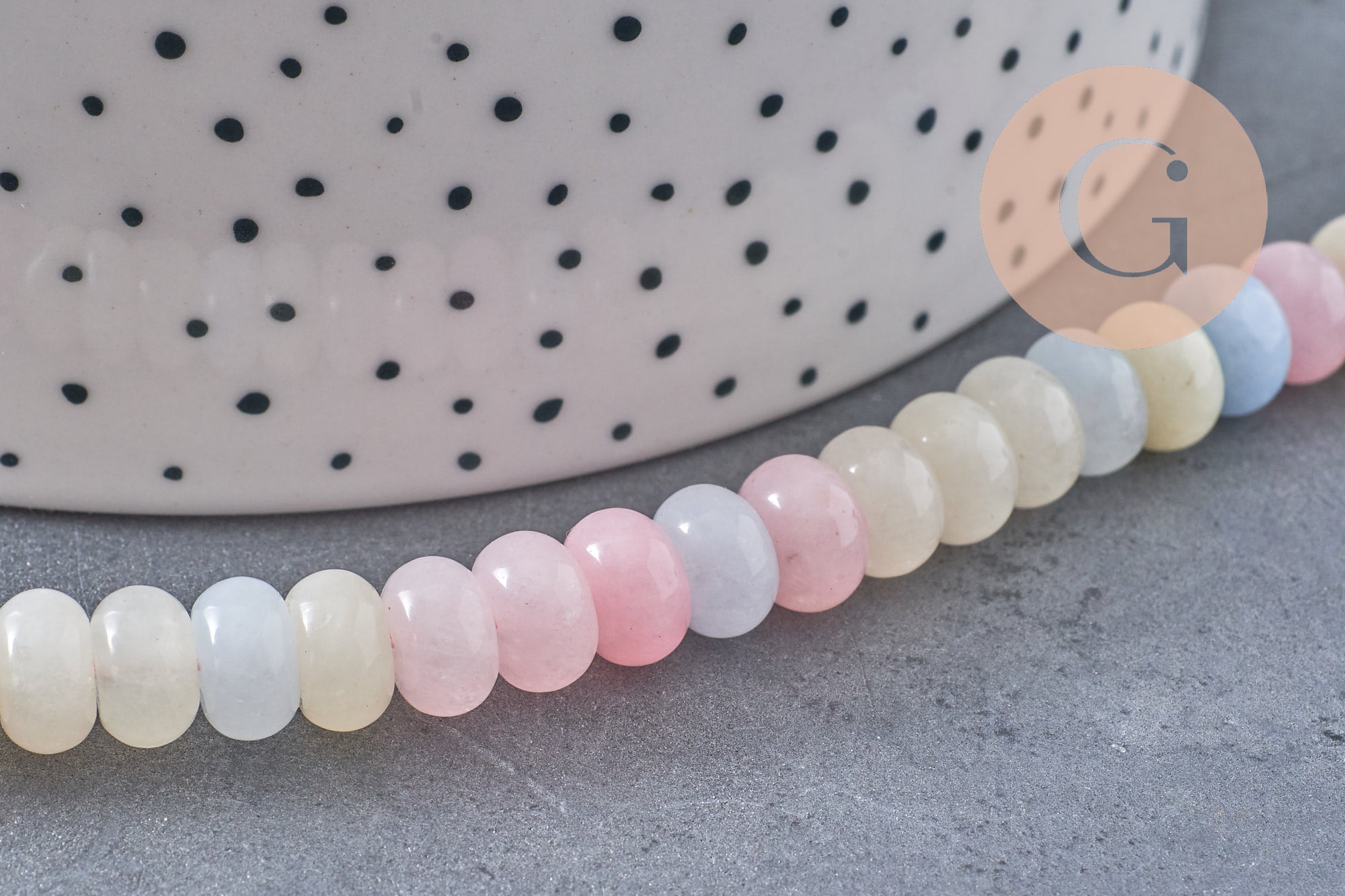 Perle rondelle jade naturel multicolore pastel 8x5mm, x1 fil de 38.5cm (G10599)