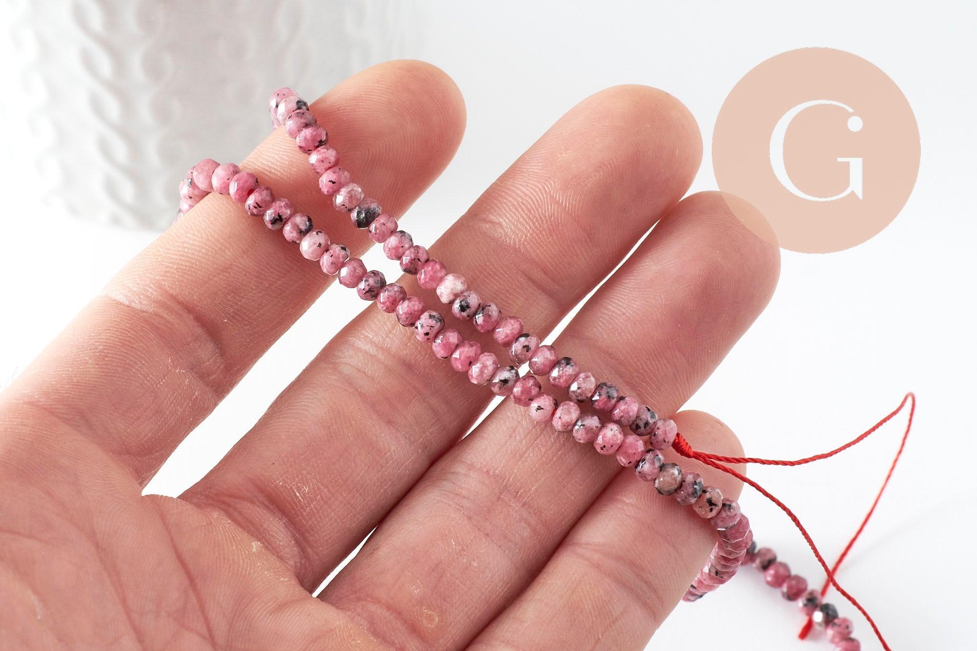 Perle rondelle jade naturel rose marbré 5x3mm, x1 fil de 36cm (G4660)