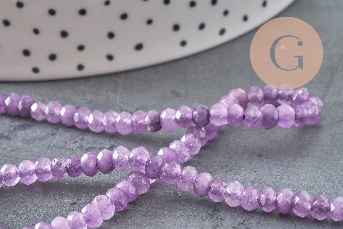 Perle rondelle jade violet, naturelle, perle facette,jade,5x3mm,fil de 35 cm, x1 (G1704)-Perles-Gingerlily Perles