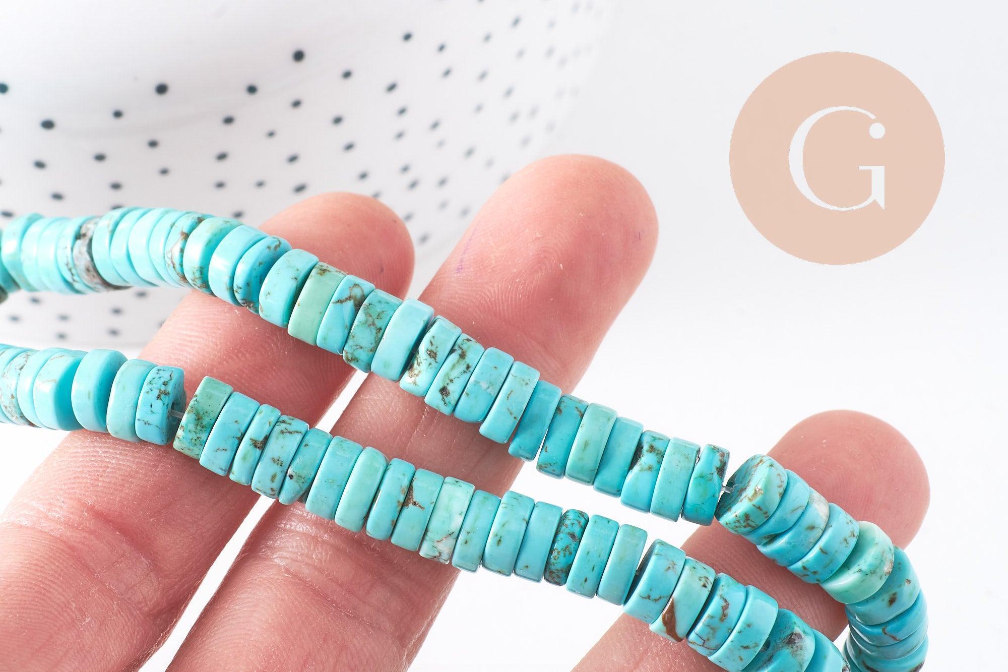 Perle rondelle turquoise siankiang,perles pierre, turquoise naturelle,8mm, fil de 38 cm, x1 (G3912)