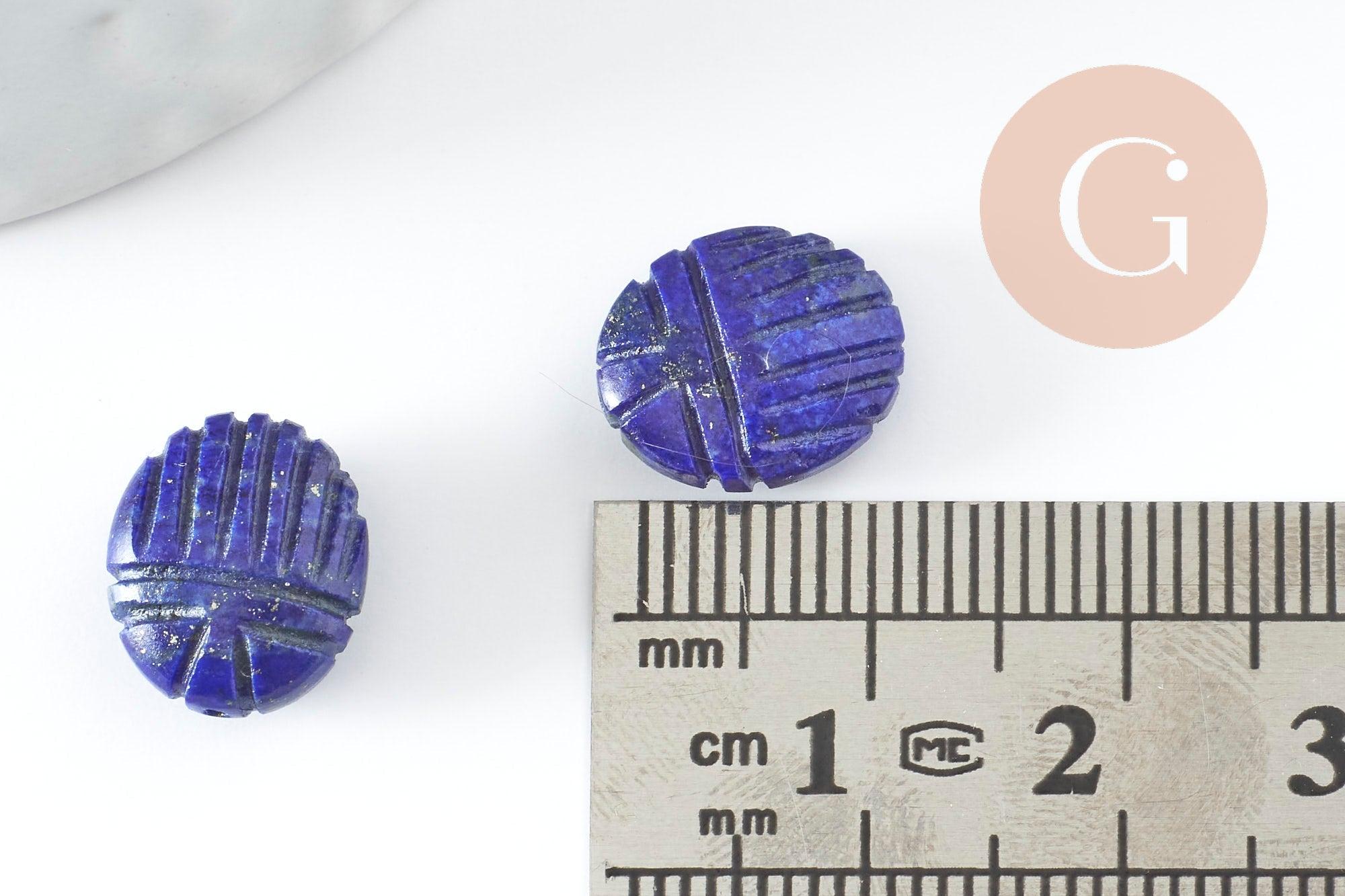 Perle scarabée talisman lapis lazulis naturel AAA 13mm, x1 (G9233)