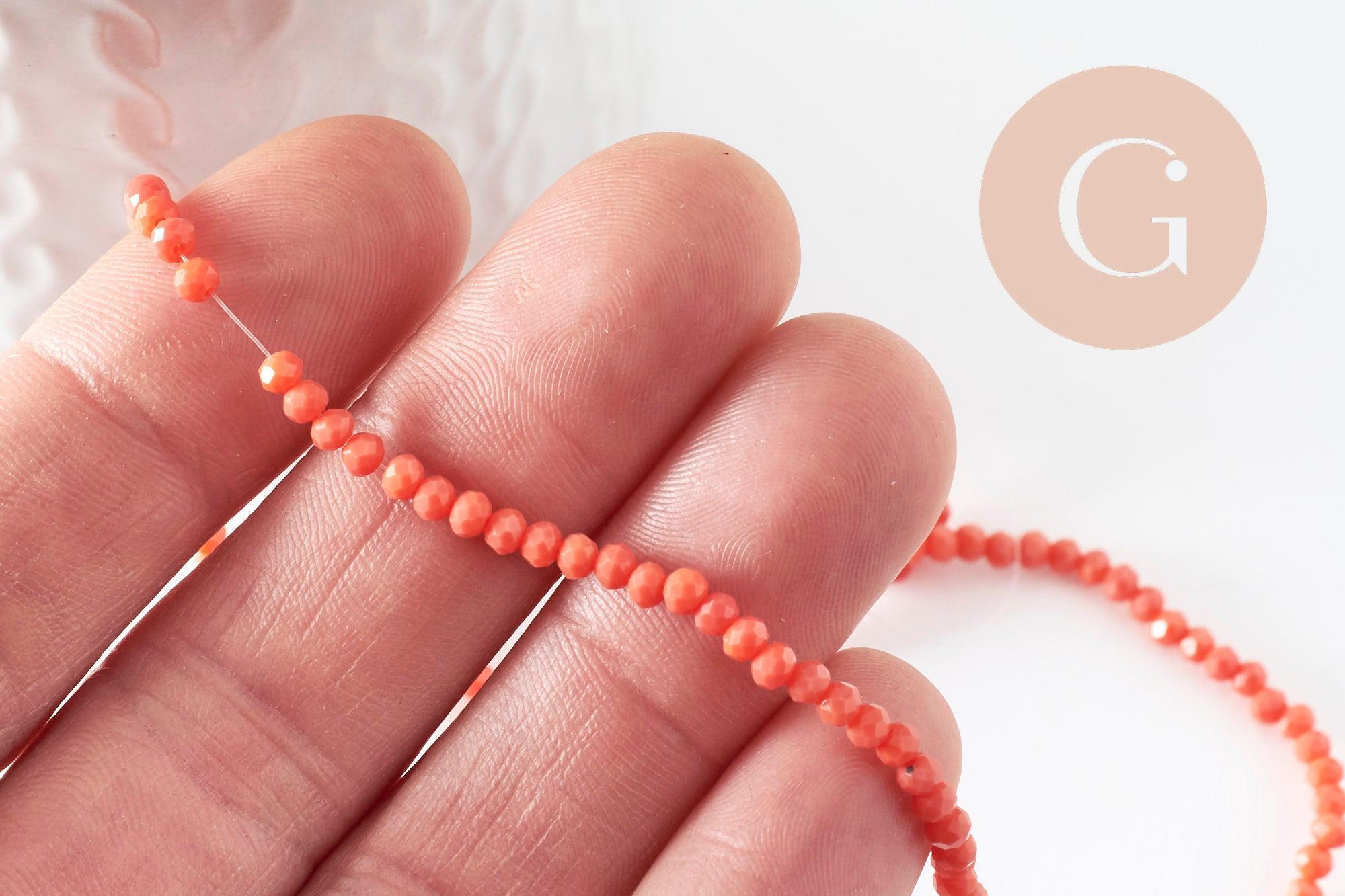 Perle toupie rose corail, perle cristal,Perles verre,cristal, 3mm fil de 41 cm, x1 (G0620)