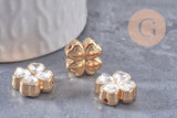 Perle trèfle 4 feuilles zamac zircons 16mm, x1 (G10402)
