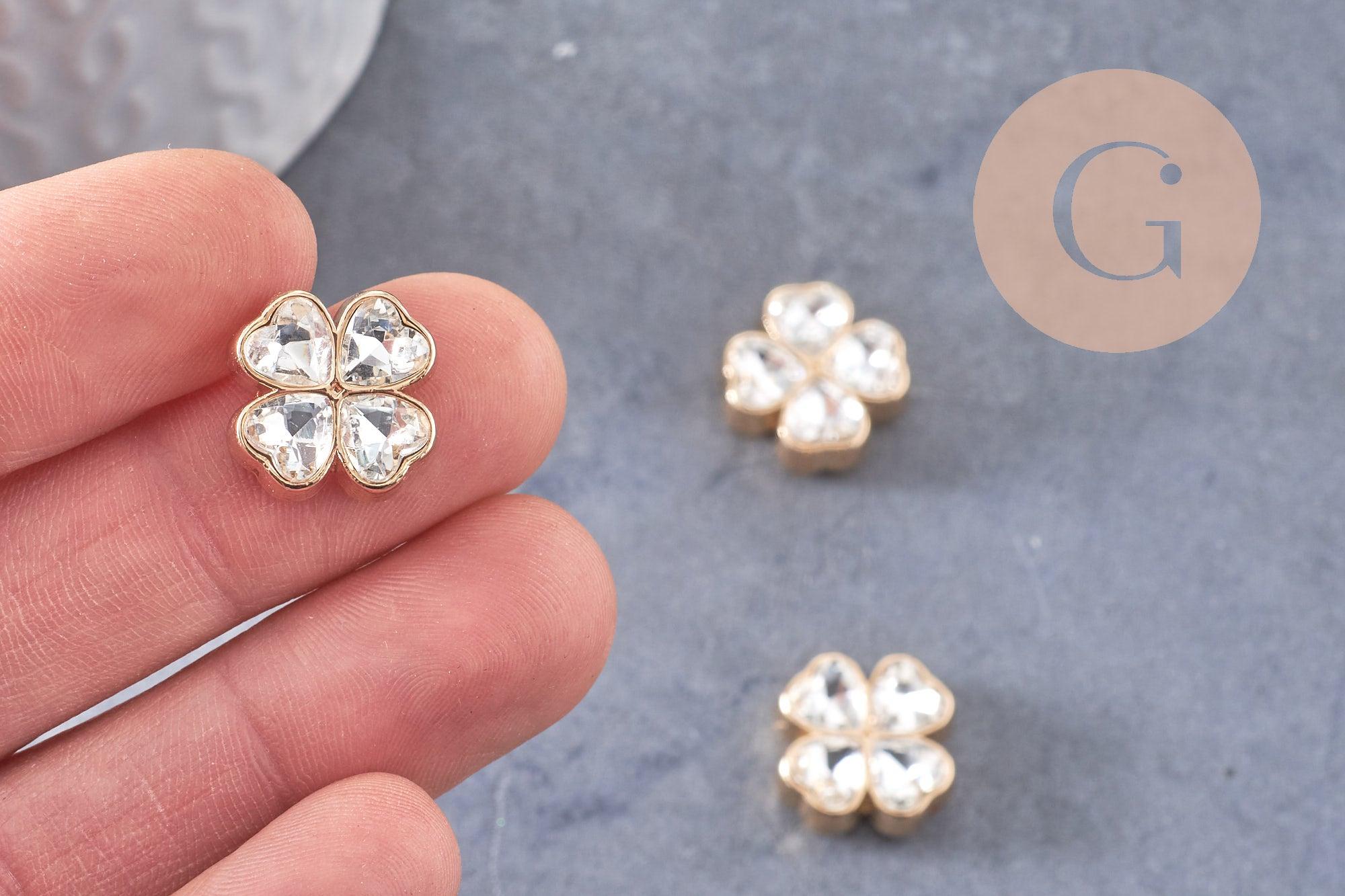 Perle trèfle 4 feuilles zamac zircons 16mm, x1 (G10402)